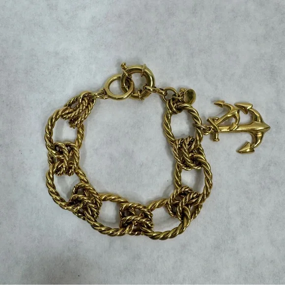J CREW Gold Rope Link Bracelet with Anchor Charms - Picture 7 of 7